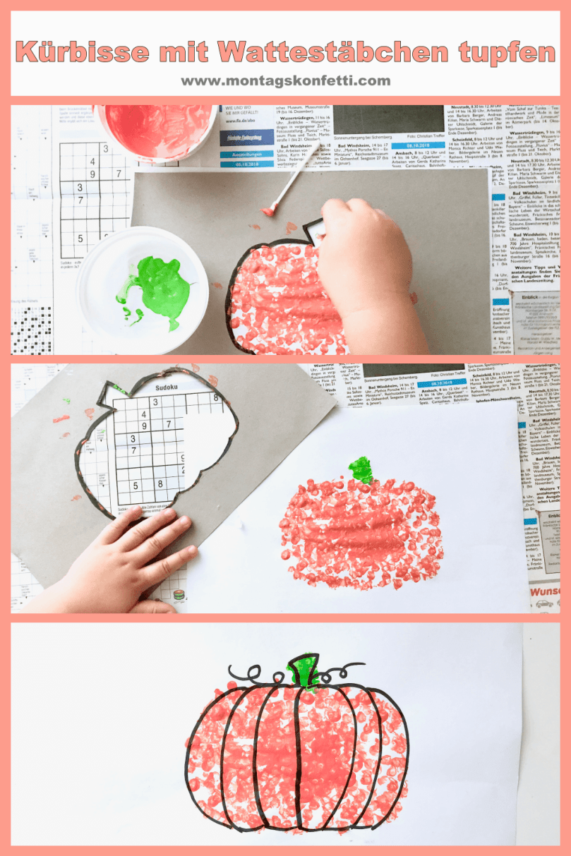 Kürbisse mit Wattestäbchen tupfen