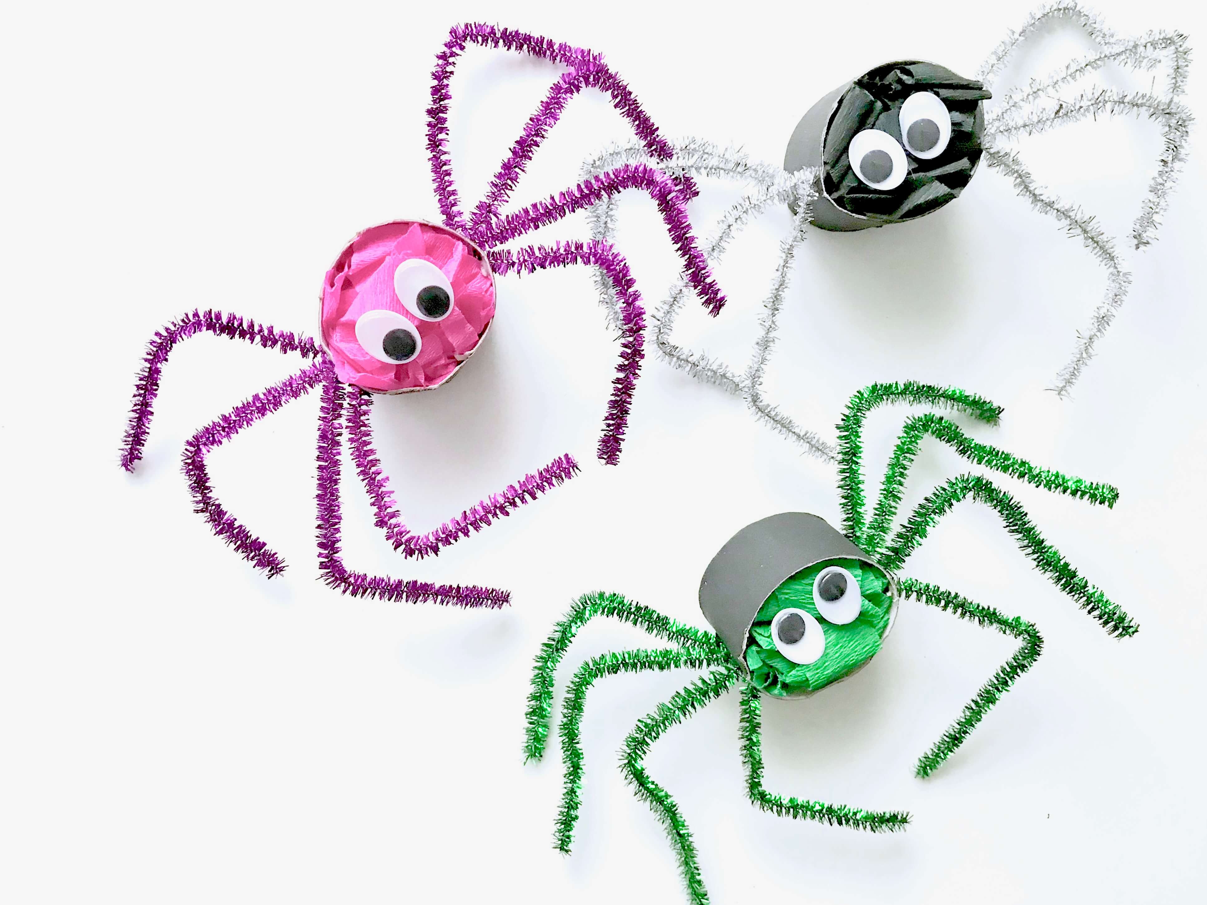 Lustige Spinnen aus Toilettenpapierrollen für Halloween basteln22